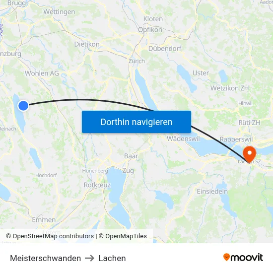 Meisterschwanden to Lachen map