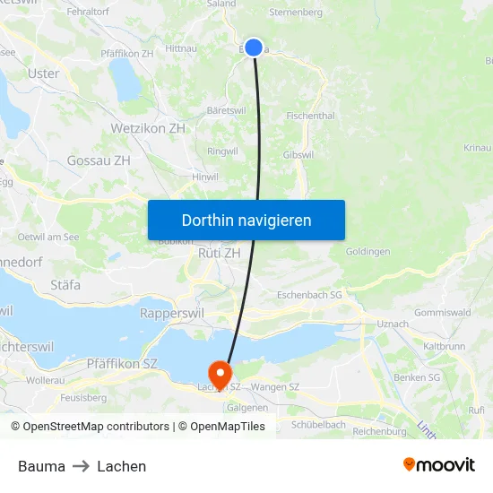 Bauma to Lachen map