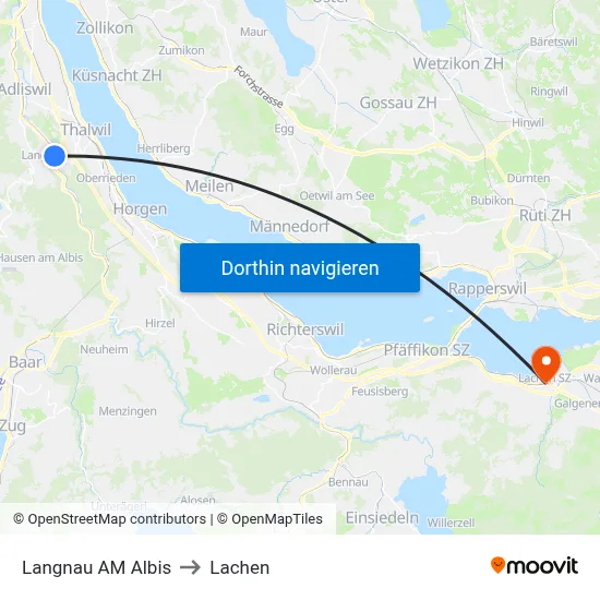 Langnau AM Albis to Lachen map