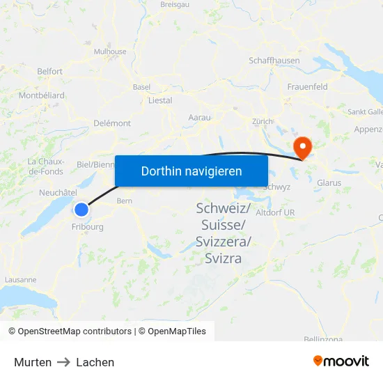 Murten to Lachen map
