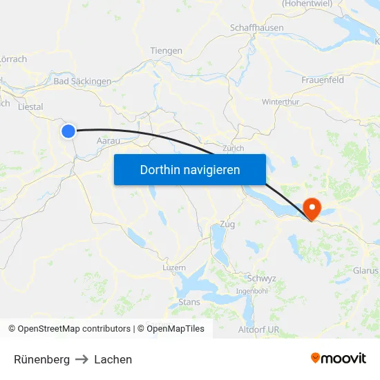 Rünenberg to Lachen map
