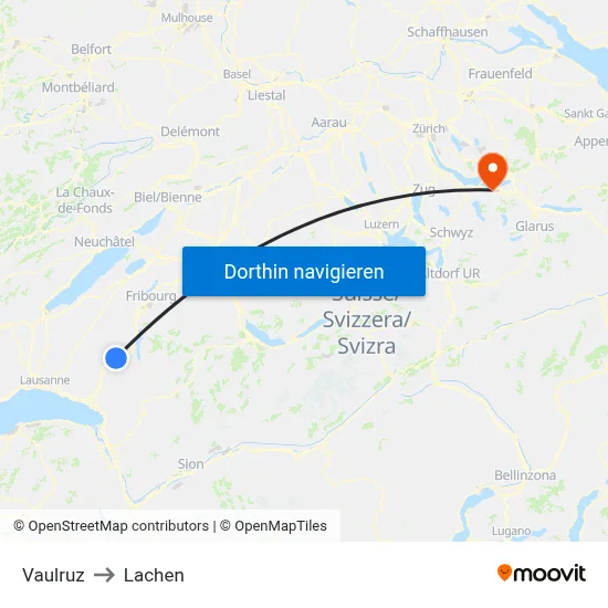 Vaulruz to Lachen map