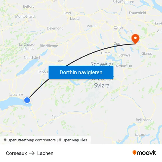 Corseaux to Lachen map