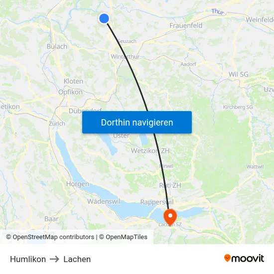 Humlikon to Lachen map