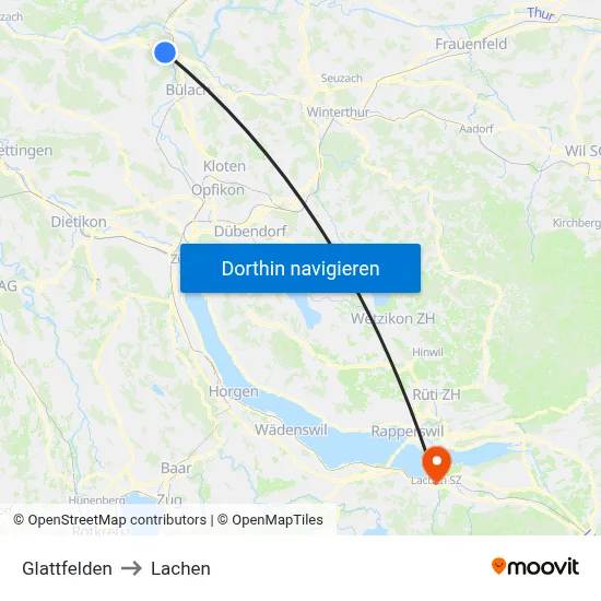 Glattfelden to Lachen map