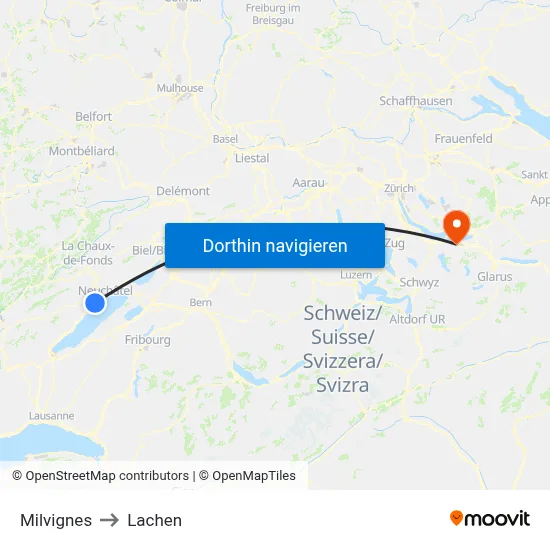 Milvignes to Lachen map