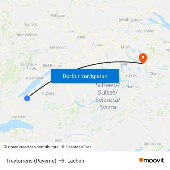Treytorrens (Payerne) to Lachen map