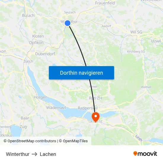 Winterthur to Lachen map