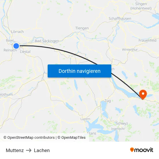Muttenz to Lachen map
