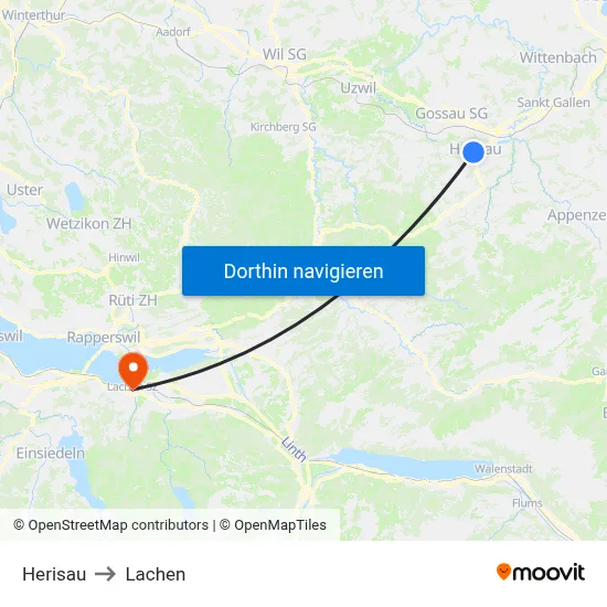 Herisau to Lachen map