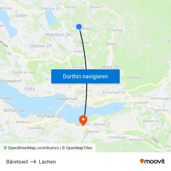 Bäretswil to Lachen map
