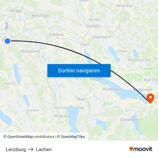 Lenzburg to Lachen map