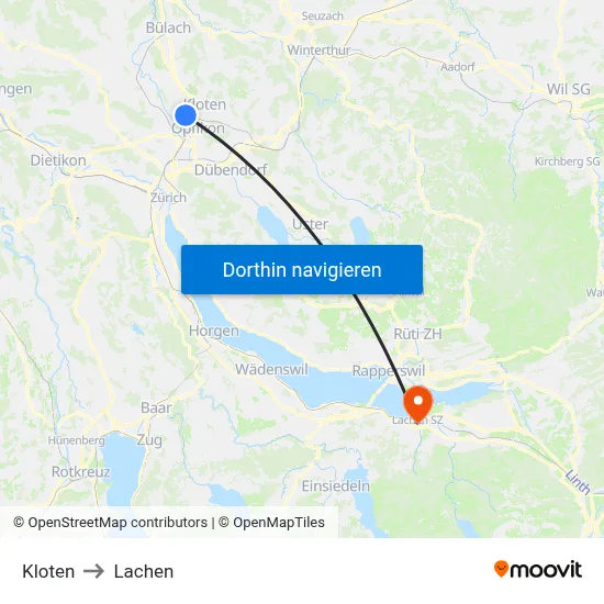 Kloten to Lachen map