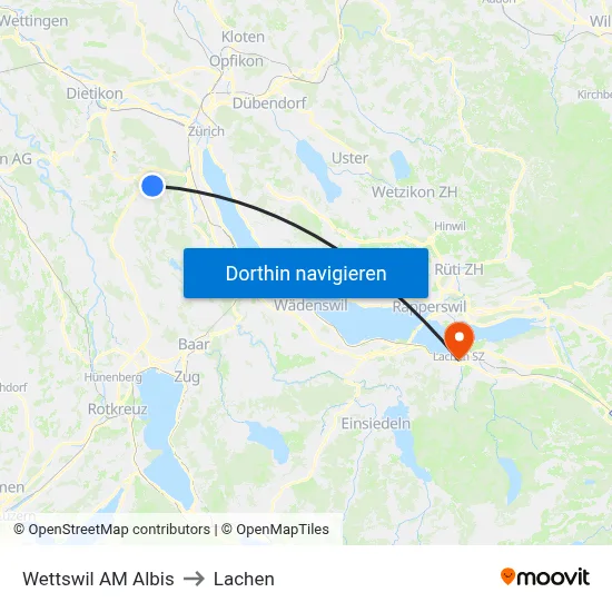 Wettswil AM Albis to Lachen map