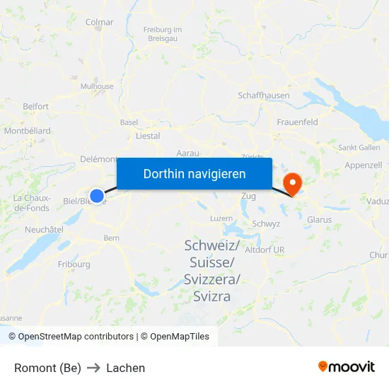Romont (Be) to Lachen map