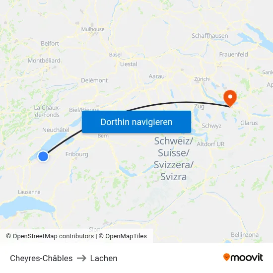 Cheyres-Châbles to Lachen map