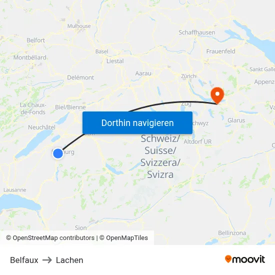 Belfaux to Lachen map