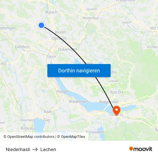 Niederhasli to Lachen map