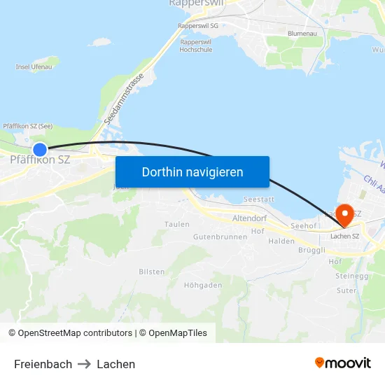 Freienbach to Lachen map