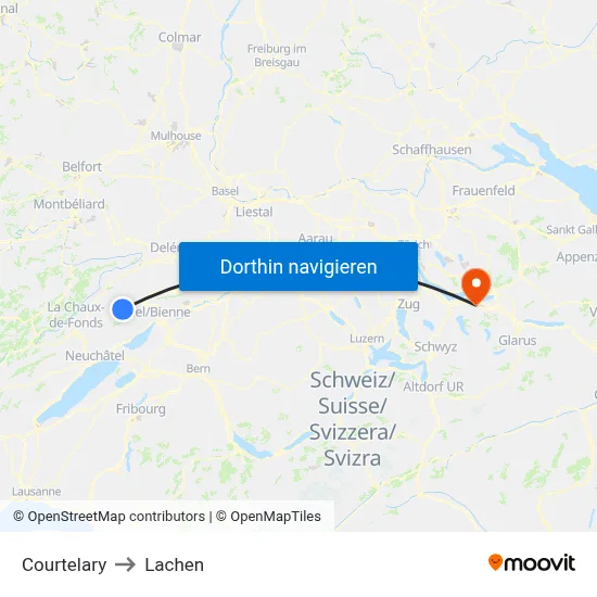 Courtelary to Lachen map