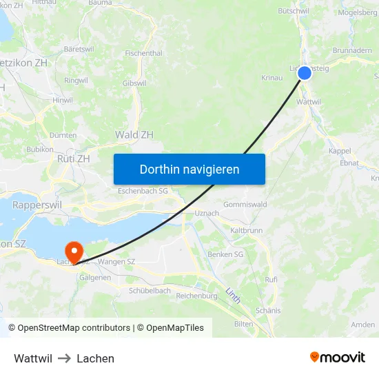 Wattwil to Lachen map
