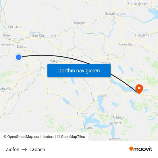 Ziefen to Lachen map