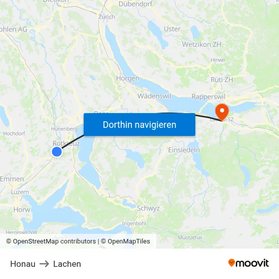 Honau to Lachen map