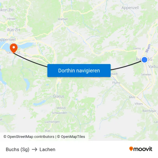 Buchs (Sg) to Lachen map