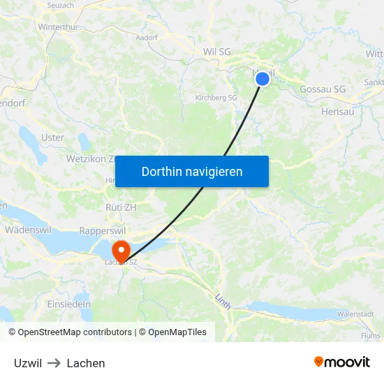 Uzwil to Lachen map