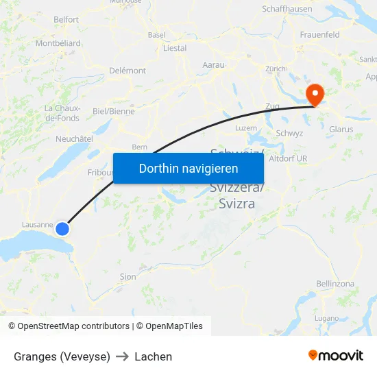 Granges (Veveyse) to Lachen map