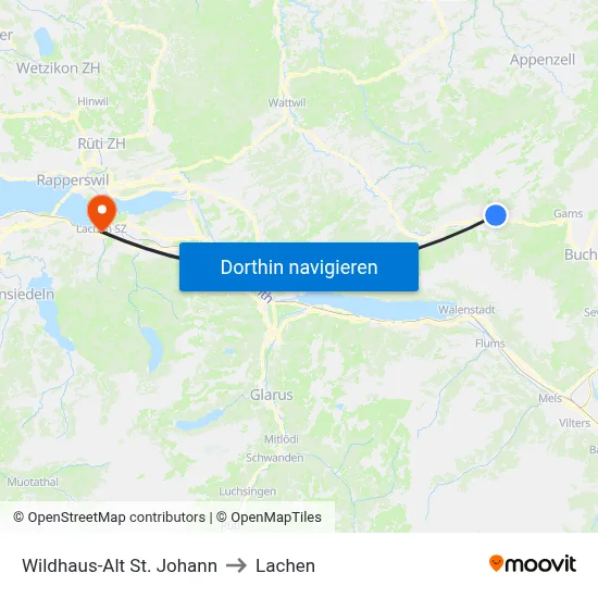 Wildhaus-Alt St. Johann to Lachen map