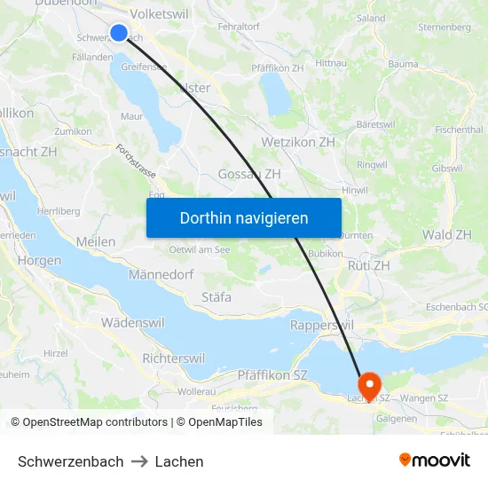 Schwerzenbach to Lachen map