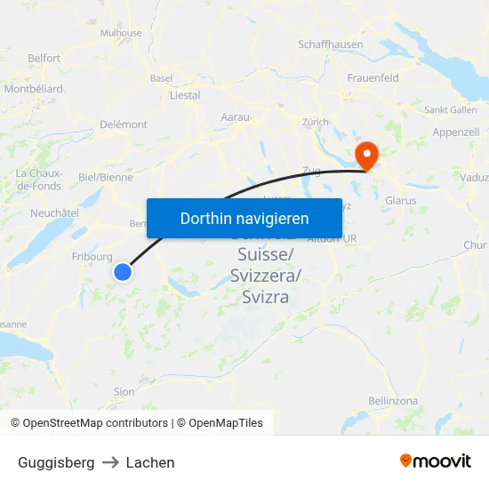 Guggisberg to Lachen map