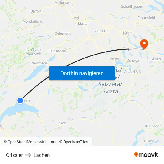 Crissier to Lachen map