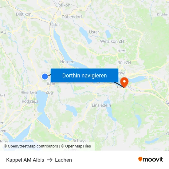 Kappel AM Albis to Lachen map