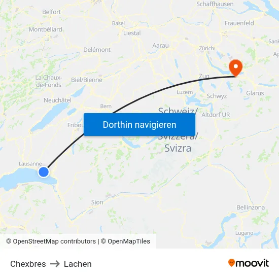Chexbres to Lachen map