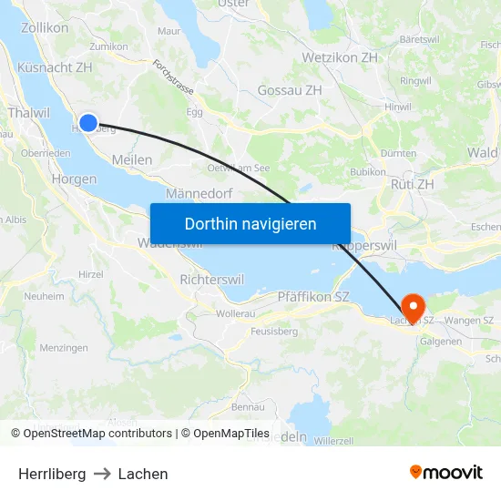 Herrliberg to Lachen map