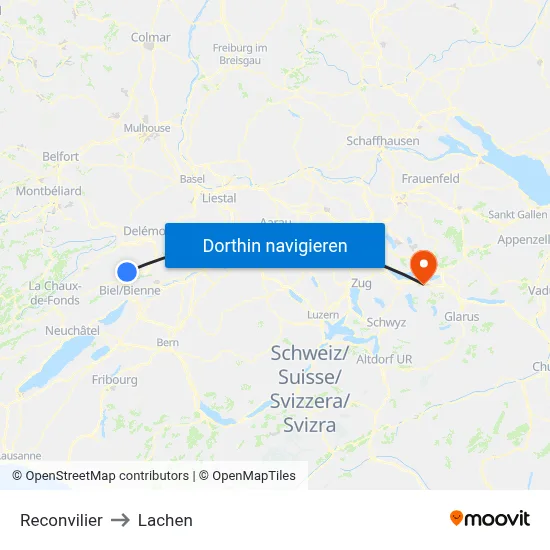Reconvilier to Lachen map