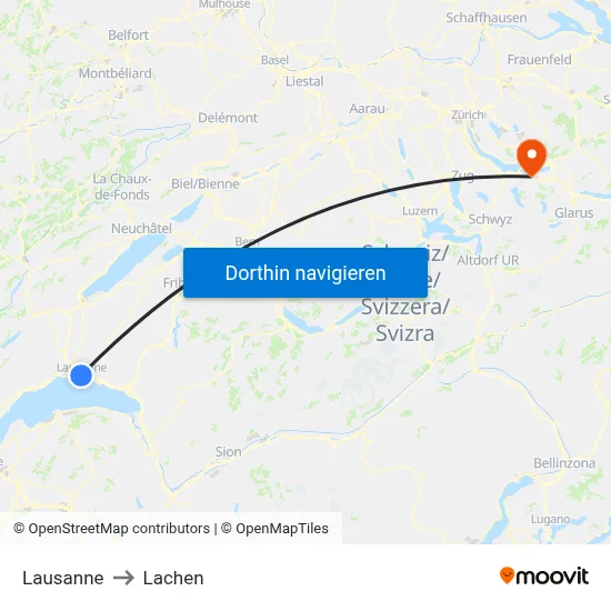 Lausanne to Lachen map