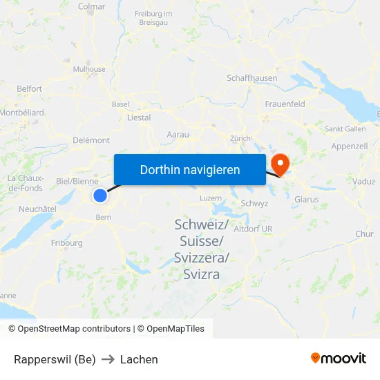 Rapperswil (Be) to Lachen map