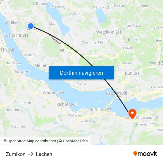 Zumikon to Lachen map