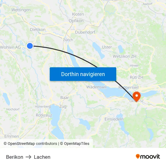Berikon to Lachen map