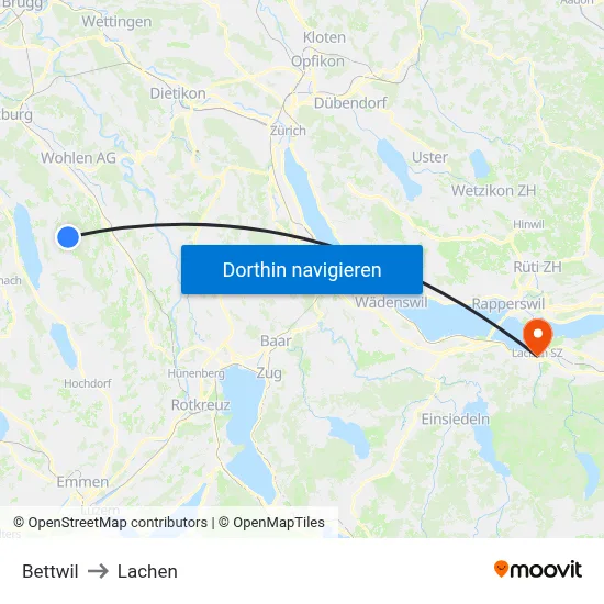 Bettwil to Lachen map