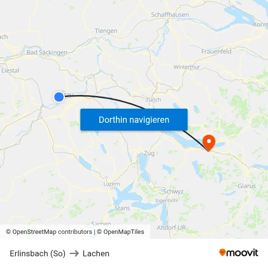Erlinsbach (So) to Lachen map