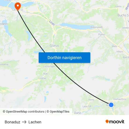 Bonaduz to Lachen map
