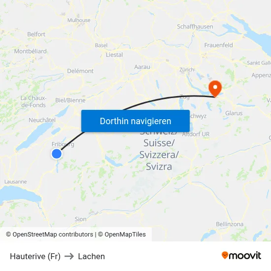 Hauterive (Fr) to Lachen map