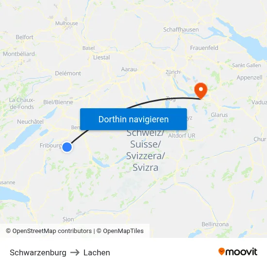 Schwarzenburg to Lachen map