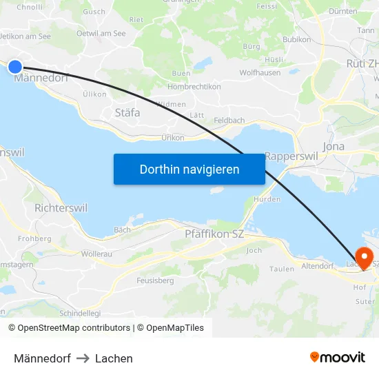 Männedorf to Lachen map