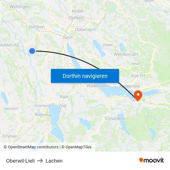 Oberwil-Lieli to Lachen map