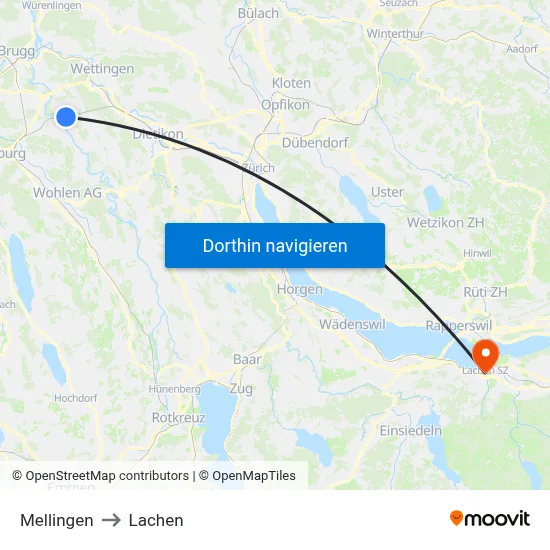 Mellingen to Lachen map